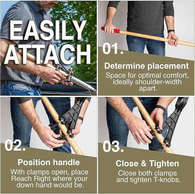 2-Pack Back Saving Attachment, Converts Regular Tool Into Ergonomic Yard Tool, Back Saver Shovel Handle Attachment for Weed Eater, String Trimmer, Shovel, Rake, Gardening Tools