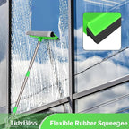 Window Squeegee Professional, 56” Car Windshield Glass Cleaner Tool with Extension Pole, Long Handle Household 10 inches Washer Sponge Scrubber Kit for Cleaning Home Mirror Outdoor (Green)
