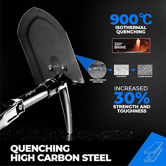 22.8'' Military Folding Camping Shovel, Offroad Survival High Carbon Steel Shovel (Black) AugTouf by toolant