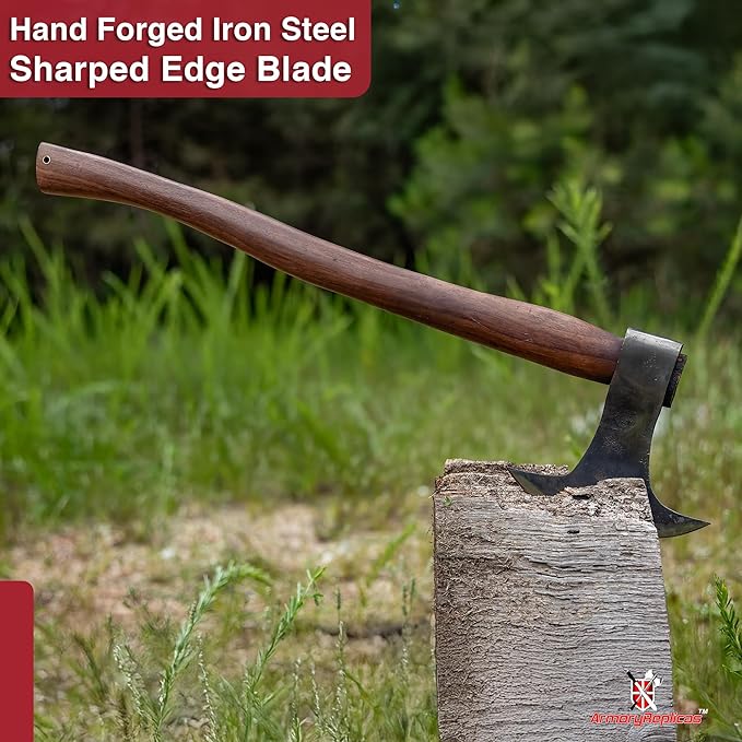 Armory Replicas™ 22-Inch Hand Forged Camping Axe with Rustic Dark Finish - Versatile Chopping Tool for Firewood, Shelter Building, and Outdoor Defense