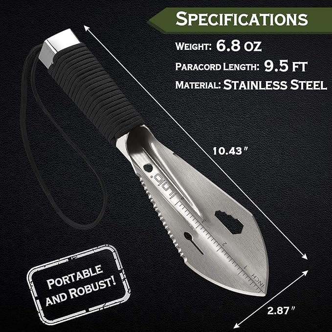 iunio Hiking Trowel, Camping, Backpacking, Portable Shovel, Multitool, Ultralight Camp Tool, with Carrying Pouch, for Gardening, Outdoor, Survival
