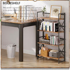 4NM 4 Tiers No Assembly Book Shelves, 41.3" H Folding Bookshelf Bookcase Open Industrial Foldable Shelves for Bedroom, Living Room, Home Office - Rustic Brown Black