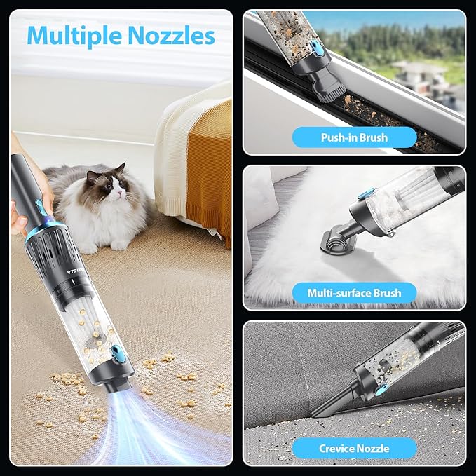 Handheld Vacuum Cordless 15000PA Car Vacuum 3-in-1 Hand Held Vacuums 1.1 Pounds Hand Vac Cordless Rechargeable One-Touch Empty for Cleaning Cars Offices Homes Pet Hair and Dust (Blue)