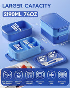 KEMETHY Adults Bento Lunch Box Set with Thermo Bag, 74oz Stackable Leak-proof 3-tiers Bento Box, Built-in Utensil and Sauce Container for Work, School, Dining Out (Blue)