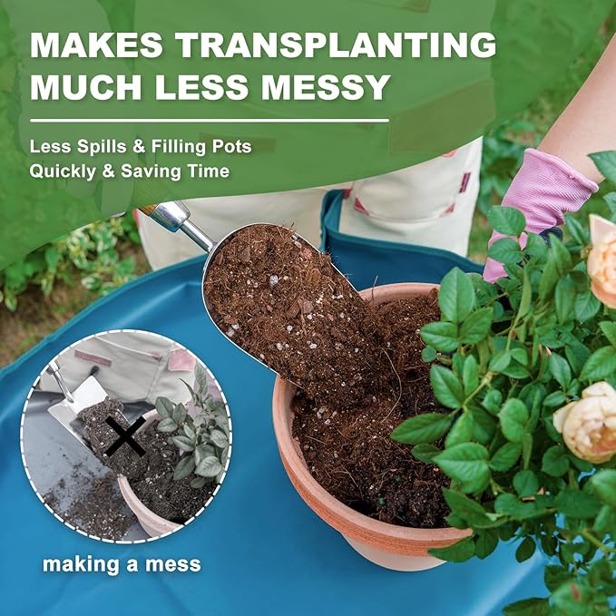 Haliaeetus Potting Soil Scoop, Bend-Proof Stainless Steel Garden Scoop, 1 Cup Big Volume Garden Hand Shovel, Comfortable Wood Handle Dirt Trowel for Transplanting, Cultivation, Composting and Planting