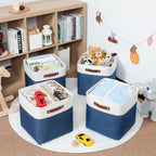 HNZIGE Cube Storage Baskets for Shelves, Fabric Storage Basket with Handles for Organizing Clothes, Toys, 13 inch Cube Storage Bins for Storage Clothes, Toys, Closet, Nursery(Blue White)