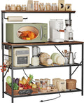 Huuger 4-Tier Bakers Rack with Reversible Power Outlet, 39.4 Inch Microwave Stand, Kitchen Bar, with Top Shelf, 6 S Hooks, White