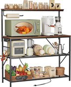 Huuger 4-Tier Bakers Rack with Reversible Power Outlet, 39.4 Inch Microwave Stand, Kitchen Bar, with Top Shelf, 6 S Hooks, White