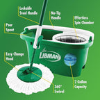 Libman Tornado Spin Mop System and 1 Refill, Mop and Bucket with Wringer Set for Hardwood Floor Cleaning, 2 Total Heads Included