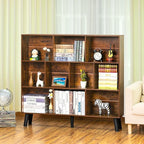 LEYAOYAO 10 Cube Bookshelf,3 Tier Modern Wide Bookcase with Legs,Mid-Century Wood Bookshelves Storage，Brown Large Book Case,Freestanding Organizer Display Shelf for Bedroom,Living Room,Office