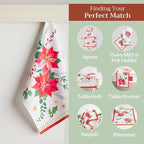 Maison d' Hermine Kitchen Towels Set of 3 100% Cotton 27.50" x 20" Reusable Cloth Tea Dish Towels Absorbent with Hanging Loop for Kitchen, Home, Dining, Cocktail Parties (Poinsettia Christmas)