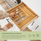 Premium Silverware, Flatware and Utensil Organizer for Kitchen Drawers, Food-Safe Contract Grade, Expandable from 14 to 25 In, Natural Bamboo