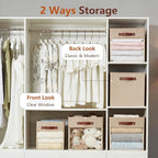 Storage Cube Organizer with Clear Window, Linen Collapsible Storage Boxes with PU Handles, Cube Storage Bins for Shelf, Closet, Cabinet, Bookcase (13x13x13, Khaki)