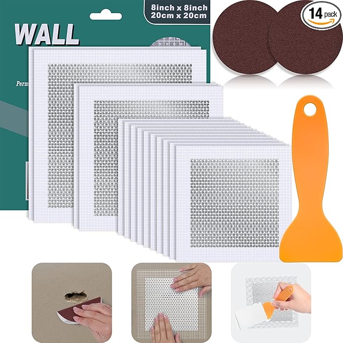 Ranekie 14 Pack Drywall Repairs Patch, 4/6/8 Inch Drywall Repair Kit with Extended Self-Adhesive Mesh,Large Hole Patch Repair for Drywall,Heavy Duty Dry Wall Hole Repair Patch
