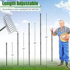 Garden Thatch Rake, 82" Heavy Duty Lawn Leveling Rake with 11 Stainless Steel Tines, Adjustable Long Handle Garden Tool for Loosening Soil, Cleaning The Leaves, Removing Thatch, Laying Sod