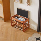 Wood Shoe Bench with Flip-Top Storage,2-Tier Entryway Shoe Bench,23.62in Shoe Rack with Cushion for Living Room,Cherry Wood Color YD-WD060C