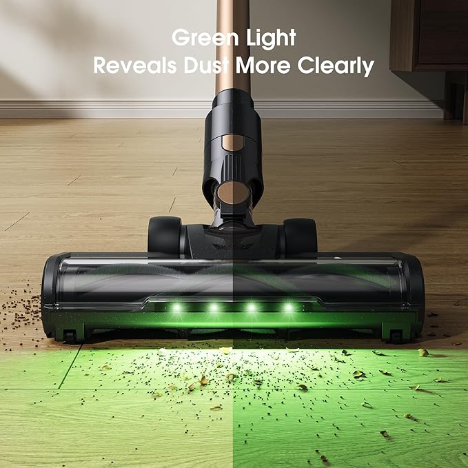 Cordless Vacuum Cleaner, 30Kpa Stick Vacuum with Anti-Tangle Brush and Green Headlight, Self-Standing, Up to 45Mins Runtime, Wireless Vacuum Cleaner for Pet Hair, Carpet, Hard Floor, Home
