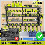 5 Layers Power Tool Organizer Wall Mount, Metal Cordless Tool Hanger Storage Rack Holder with 8 Drill Holders, Heavy Duty Garage Wall Tool Shelf for Workshop Tool Room Shed Pegboard Black