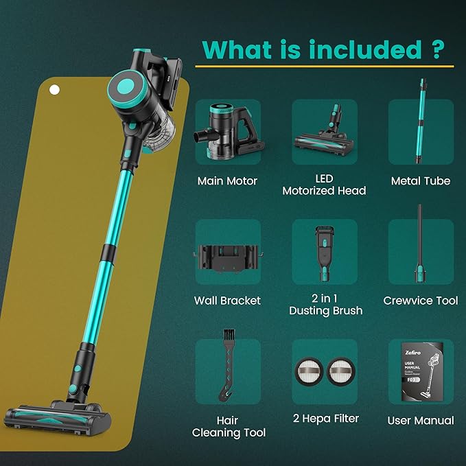 Cordless Vacuum Cleaner, Stick Vacuum with Powerful Suction, 45Mins Runtime Vacuum Cleaners for Home, Anti-tangle and 1.5L Dust Cup, 6 in 1 Lightweight Vacuum for Hardwood Floor Carpet Pet Hair