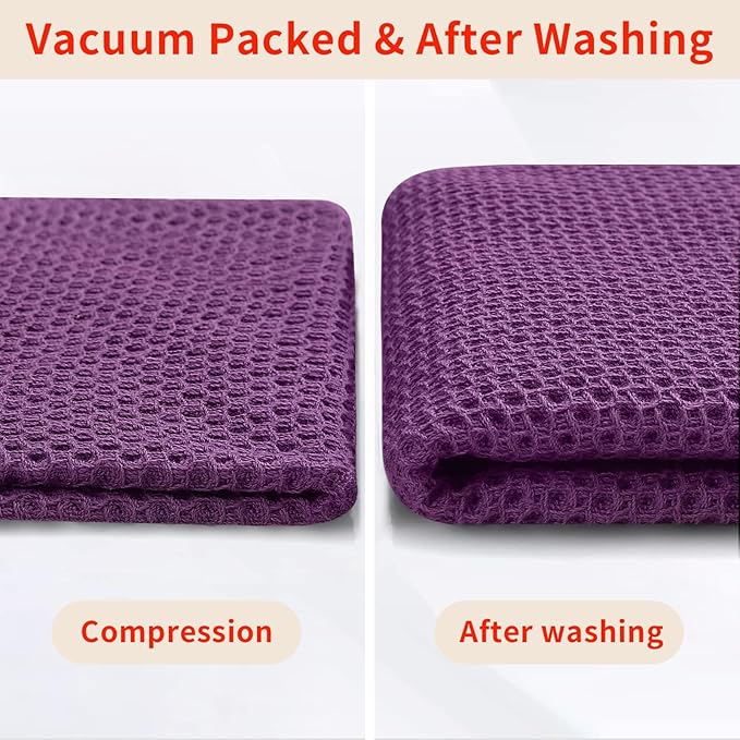 Homaxy 100% Cotton Waffle Weave Kitchen Dish Towels, Ultra Soft Absorbent Quick Drying Cleaning Towel, 13 x 28 Inches, 8-Pack, Purple