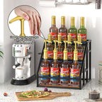 Coffee Syrup Rack Organizer, Spice Racks, Syrup Bottle Holder Stand for Coffee Bar, 3-Tier 12 Bottles Storage Shelves for Syrup, Wine, Dressing for Kitchen Countertop, Rustic Brown & Black