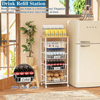 5-Tier Small Kitchen Storage Cart on Wheels with Pull-Out Drawers, Rolling Pantry and Snack Organizer Cart with Wood Top, Kitchen Floor Fruit Basket Stand for Fruit Potato Onion Veggie Snack