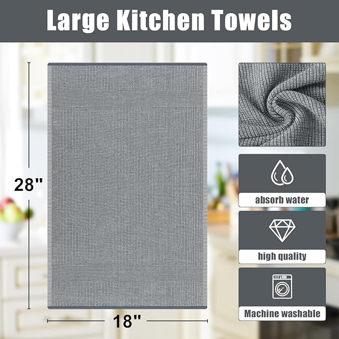 Homaxy Premium Kitchen Towels(18”x 28”, 8 Pack), Large Cotton Kitchen Hand Towels, Flat and Terry Dish Towels, 380 GSM Highly Absorbent Tea Towel Set with Hanging Loop, Mixed Color