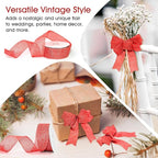 Wired Edge Decorative Ribbon DIY Craft Ribbon for Holiday Garlands Gift Wrapping and Home Decor (Red, 1.5 inches)
