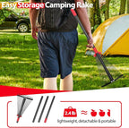Rake, Adjustable Rakes for Leaves with 9”-17” Head, Rakes for Lawns Heavy Duty, 60 in Garden Rake with 18 Clog-Free Tines, Long Handle, Metal Gardening Tool, Fast Cleanup, Easy Carry for Camping