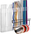 Kitchen Cabinet Straw Holder: Acrylic Organizer and Hanging Lid Rack with Adhesive for Door – Cup Tumbler Accessories Storage Set