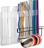 Kitchen Cabinet Straw Holder: Acrylic Organizer and Hanging Lid Rack with Adhesive for Door – Cup Tumbler Accessories Storage Set