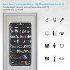 Freegrace Hanging Jewelry Organizer with Secure Zipper Closure - 360° Revolving Hanger, 25 Clear Pockets, 23 Necklace Hooks - Foldable Travel Storage & Closet Display (Black)