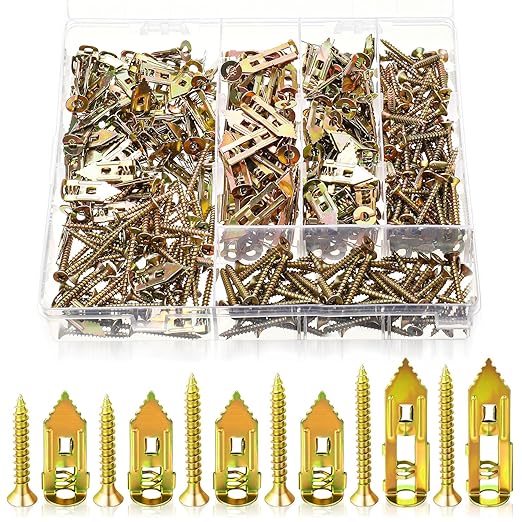420 Pcs Self Drilling Drywall Anchors with Screws Kit, 2 Sizes Anchors and 3 Sizes Expansion Screws Kit with a Storage Box, Zinc Plated Steel Wall Anchor Screw No Drilling Required