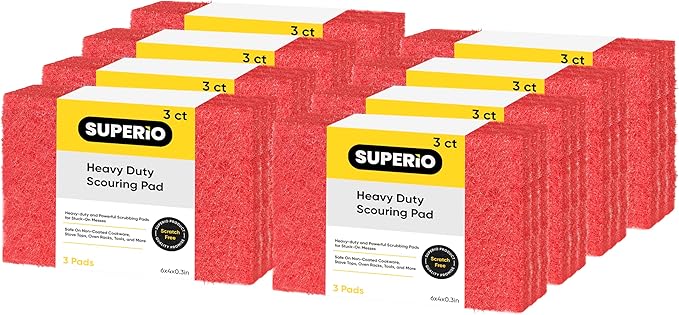 Scouring Pad Non-Scratching Scrubber Non-Scratch Cleaning Scrub Pads Heavy Duty Scouring Pad Reusable Kitchen Scrubbing Pad Pack of 24 Red, by Superio