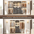 Aheaplus 21.3" Closet System with 4 Drawers, Wood Closet Organizer with Open Shelves, Modular Drawers System Tower, Walk-in Small Wardrobe Rack, Tall Storage Cabinet Unit, Black Oak