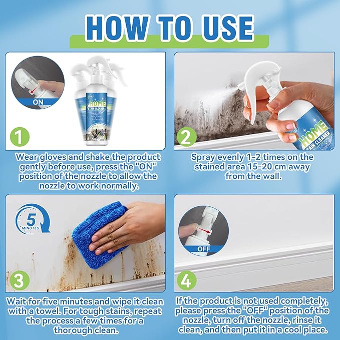 Wall Cleaner Spray, Home Mold Stain Cleaning Spray, All-Purpose Cleaner Spray for Tiles, Walls, Ceiling, Deck, Wood, Brick, Showers, Kitchen, Sink, Grout, Washing Machine Gasket
