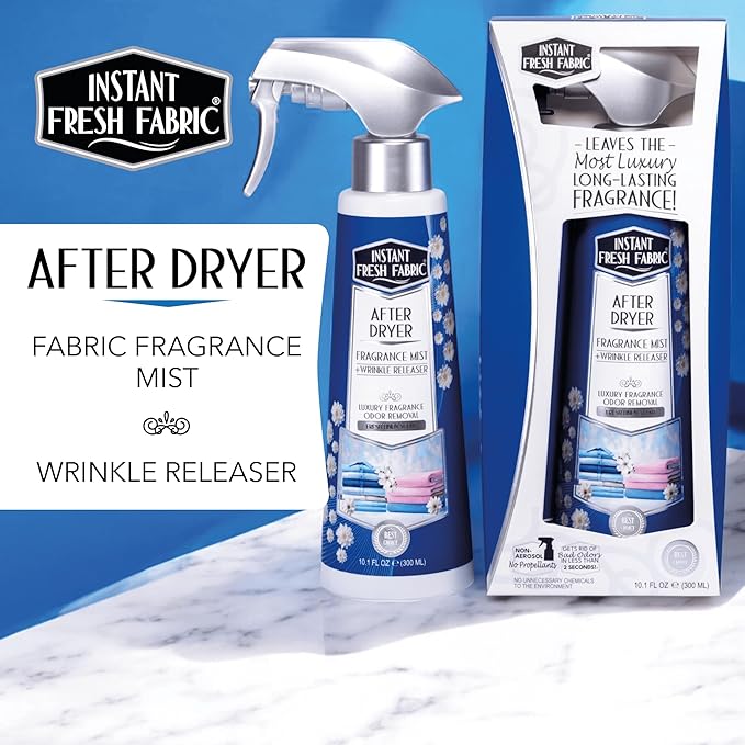 Advanced AFTER DRYER Fabric Spray Fragrance Mist, Fresh Fabric Wrinkle Release Spray Odor Remover - Laundry Scent Boosters for Home, Dorm, Anywhere - Fresh Linen Scent 10.1 Oz. - INSTANT FRESH FABRIC