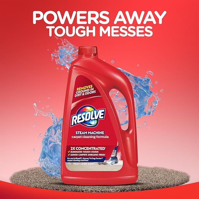 Resolve Steam Carpet Cleaner Solution Shampoo, 60 fl oz, 2X Concentrate, Safe for Bissell, Hoover & Rug Doctor, Carpet Cleaner, Carpet Cleaner Solution