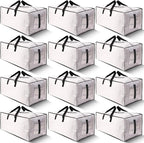 HOMESURE 12 Pack Large Strong Moving Bags with Zippers & Carrying Handles - Water-Resistant - Heavy Duty Storage Tote for Space Saving, Fold Flat, Alternative to Moving Box (Semi-Transparent)
