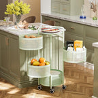 JAQ Kitchen Storage Rack No Assembly, 4-Tier Metal Storage Tower Basket Shelves Organizer on Rolling Wheels with Removal Drawers for Fruit Vegetable Grocery Corns Potato Onion (4-Tier, Green)