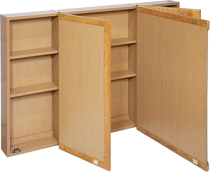 Design House Richland Medicine Cabinet, Fully Assembled, Wall Mounted, 3 Mirrored Doors, Wood Frame, Oak Finish, 48 in x 4.75 in x 30 in, 530584-NOK