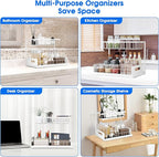 Under Sink Organizer, 2 Tier Under Sink Organizers and Storage Multi-Purpose Under Sink Storage for Bathroom Kitchen (White)