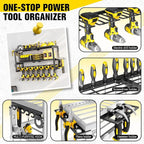 Power Tool Organizer Wall Mount - 300Lbs Load 3 Layers Storage Rack with 7 Drill Holders for Drills Cordless Tools. Heavy Duty Iron Garage Tool Organizer Storage for Workshop Shed Pegboard Basement