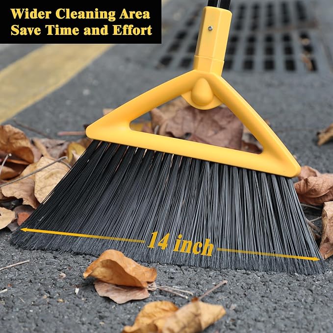 Heavy Duty Broom Outdoor and Indoor, 4 Pack Upgraded Commercial Angle Brooms, Perfect Yellow Broom of House, Kitchen, Garage, Courtyard