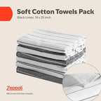 Zeppoli Classic Kitchen Towels - 6 Pack 100% Natural Cotton Towel Set, Reusable Wash Cloths, Absorbent Dish Towels, Machine Washable Hand Towels, Kitchen Essentials, 20" x 28" - Black VAR