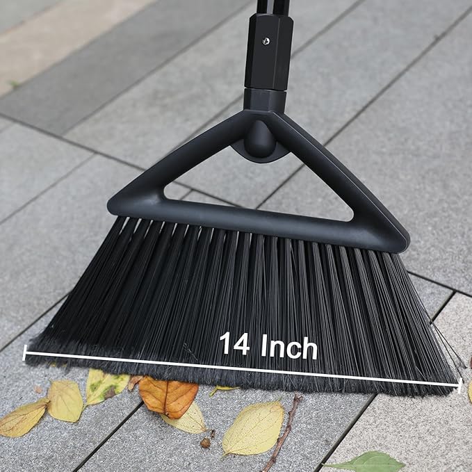 Heavy Duty Broom, Brooms for Sweeeping Indoor, Angle Broom with Long Pole, Outdoor Broom for Courtyard Garages Slidewalk, Indoor Broom for Kitchen Lobby Canteen Black