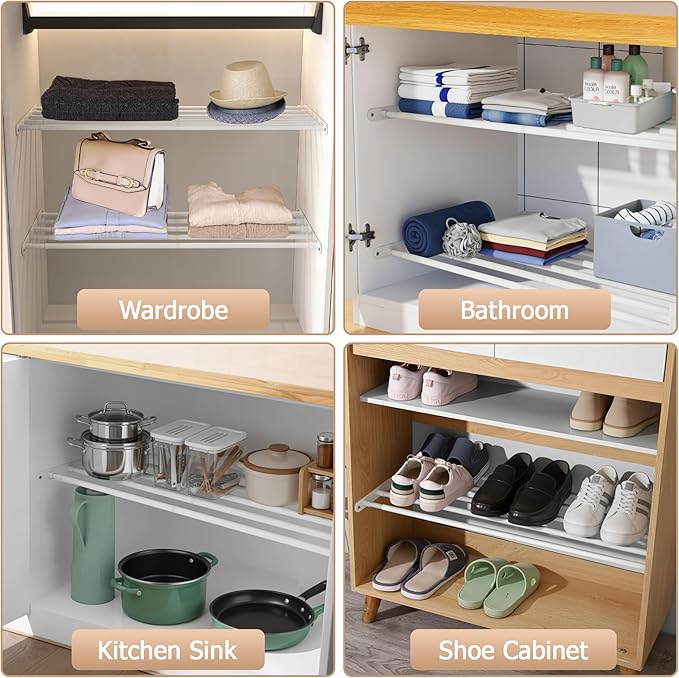 VanlonPro Expandable Closet Shelf Wall-Mounted Metal Storage Rack Adjustable Closet Rod DIY Divider Separator Space Saving for Cabinet Wardrobe Cupboard Kitchen Pantry Cupboard, 31.4-42 Inches