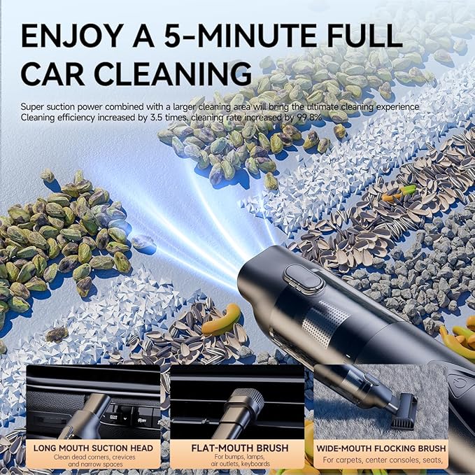 Cordless Car Vacuum Cleaner, 20000Pa Strong Suction Handheld Vacuum with Detailing Kit, Wet/Dry Rechargeable Portable Mini Vacuum for Car Detailing, Home & Outdoor Cleaning