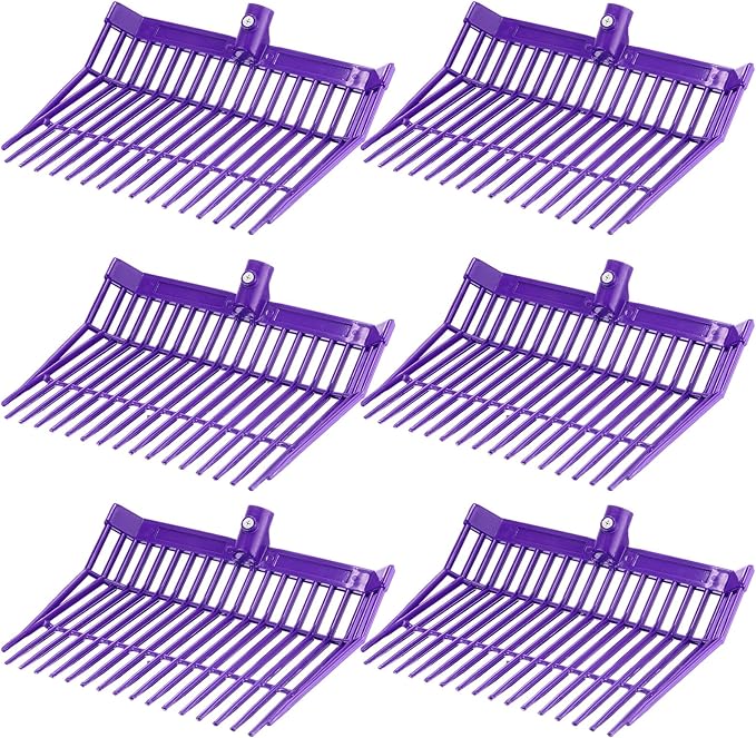 Lasnten 6 Pcs Manure Fork Head Bulk 18 Tines Pitch Fork Replacement Head with Screws and Nuts Durable Stable ABS Plastic Pitchfork for Horse Stall Picking up Manure(Purple)