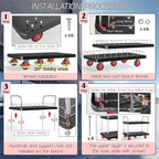 Utility Service Cart 2 Shelf - 880lbs Capacity Heavy-Duty Plastic Rolling Utility Carts with 5 of 360° Swivel Wheels and Handle, Large Service Cart for Groceries, Warehouse,Garage 43.5''x25.6''